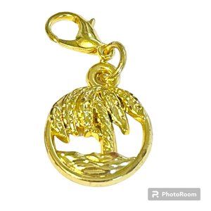 Palm Tree Charm Clip On Gold Plated Zipper Pull For Purse Backpack Bracelet